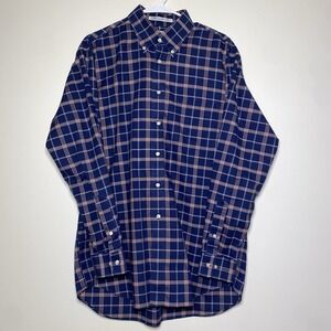 Paul Fredrick Non-Iron Dress Shirt Mens 16-34 Blue Orange Plaid *Flaw*